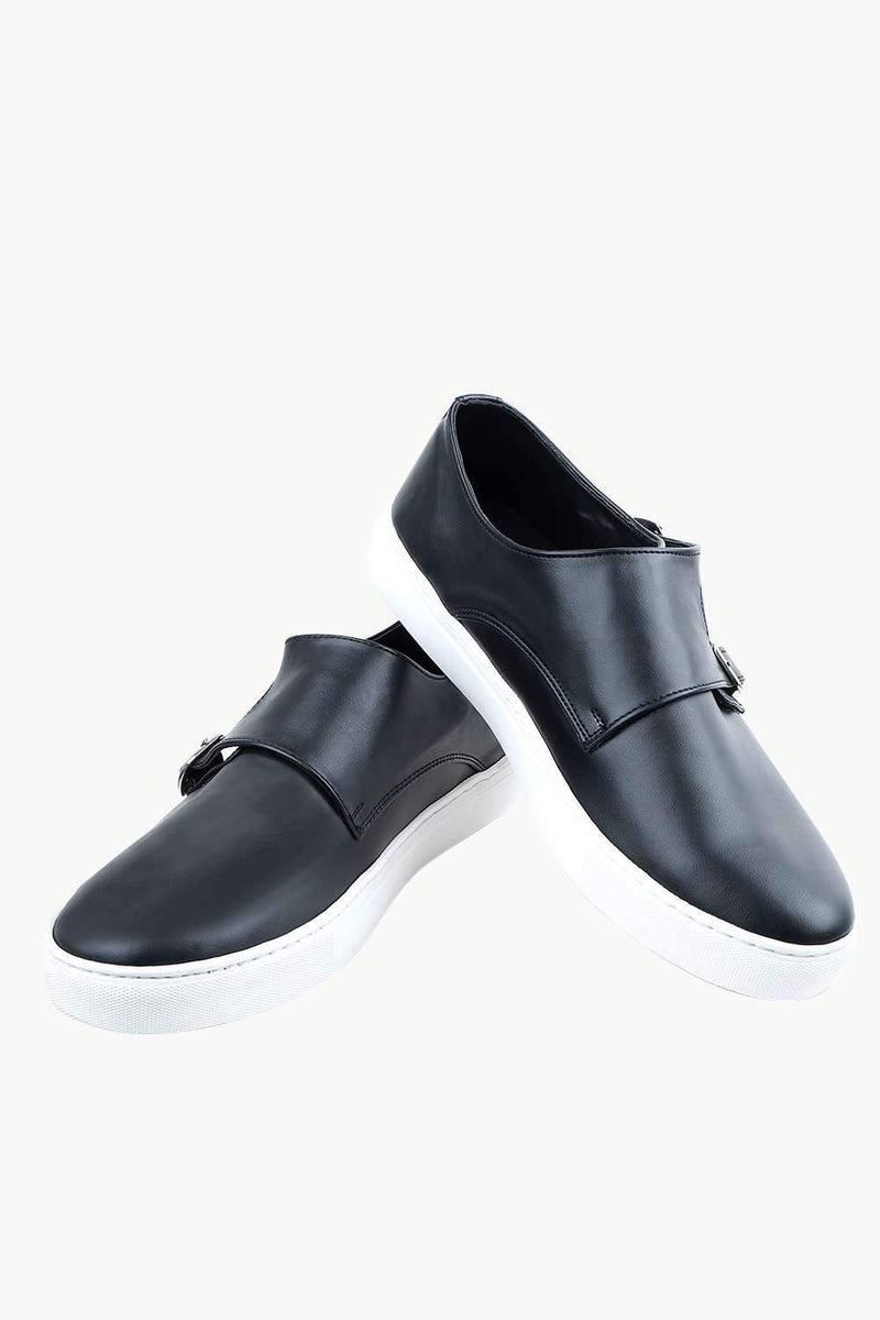 Men's Monk Strap Black Leather Plimsolls