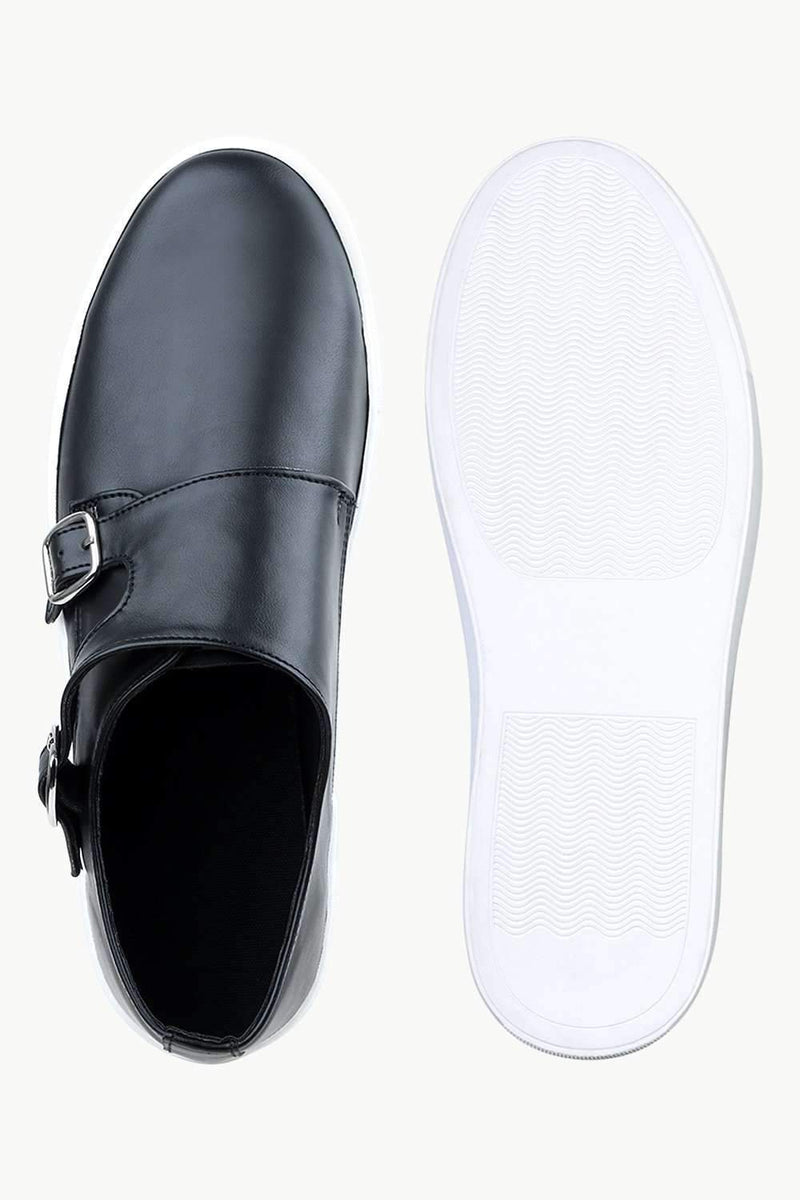 Men's Monk Strap Black Leather Plimsolls