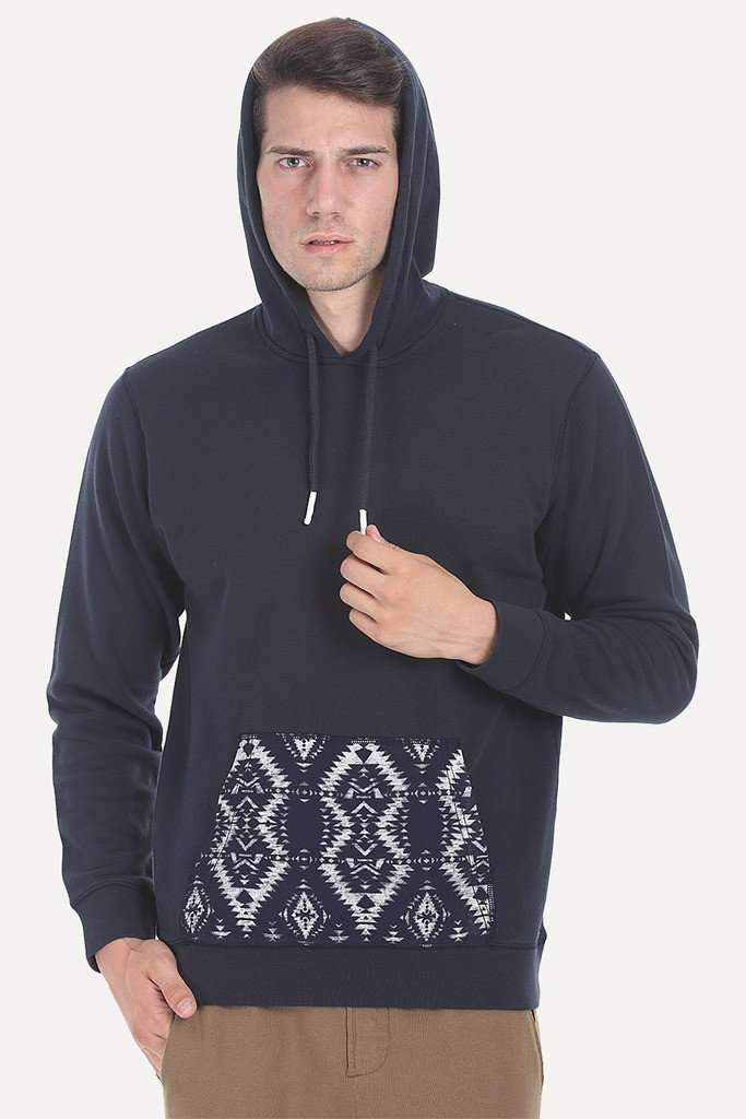 Fleece Popover Hoodie With A Contrast Pocket