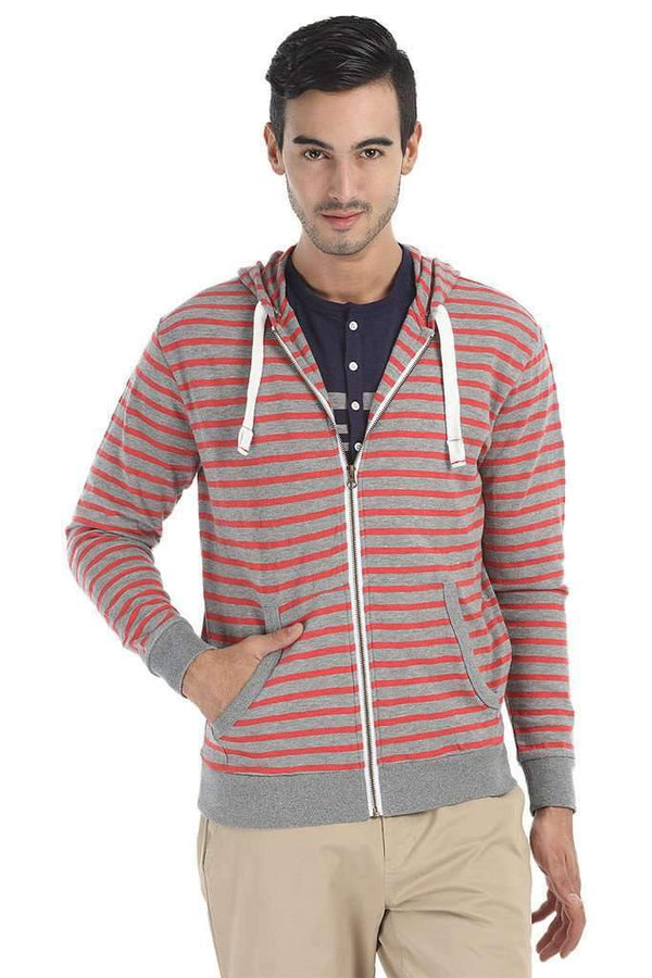 Full Zipper Stripped Fleece Hoodie