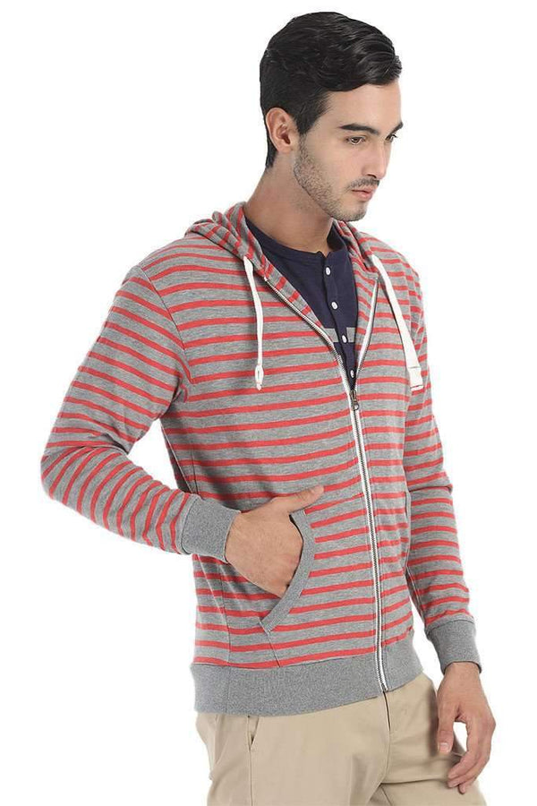 Full Zipper Stripped Fleece Hoodie