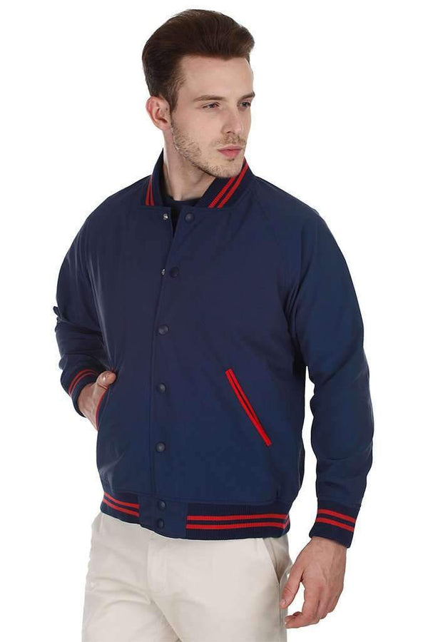 Navy Varsity Teflon Coated Nylon Jacket