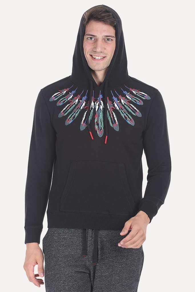 Red Indian Print Cotton Fleece Hoodie