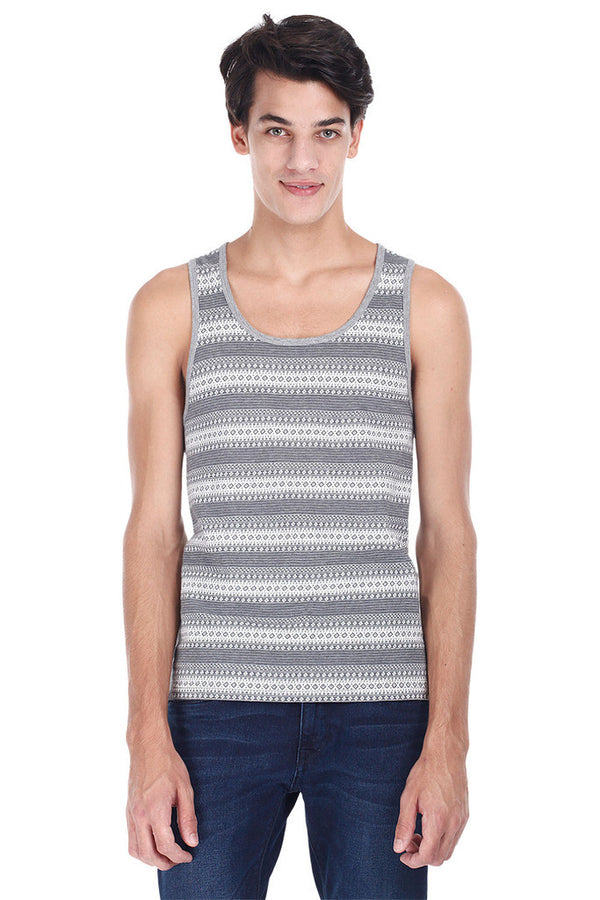 Ash Grey Round Neck Stripe Tank