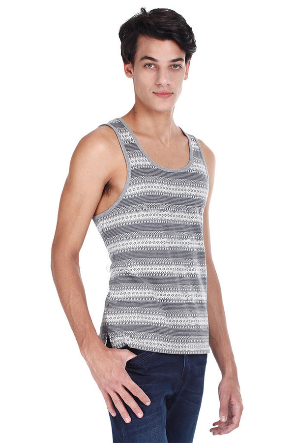 Ash Grey Round Neck Stripe Tank