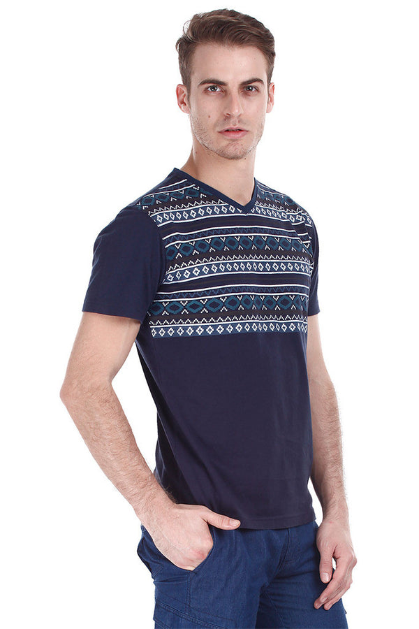 Aztec Print Heather V Neck Tee