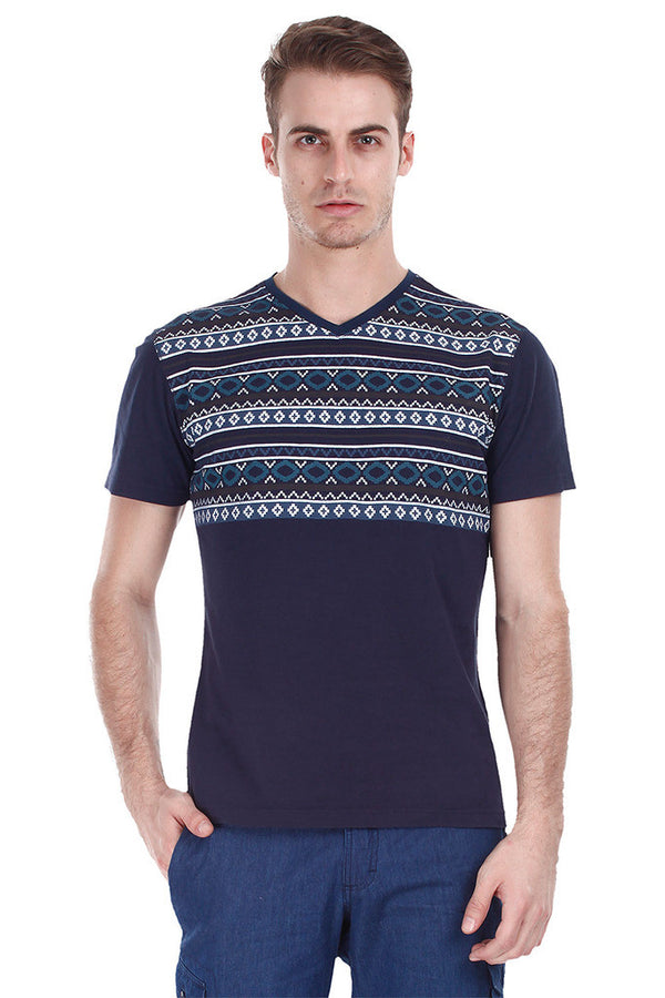 Aztec Print Heather V Neck Tee