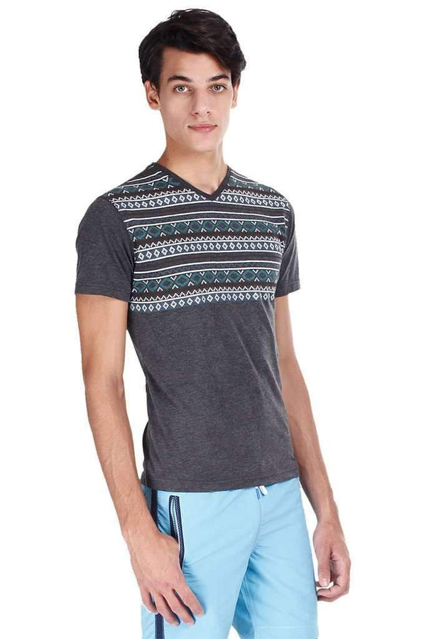 Aztec Print Heather V Neck Tee