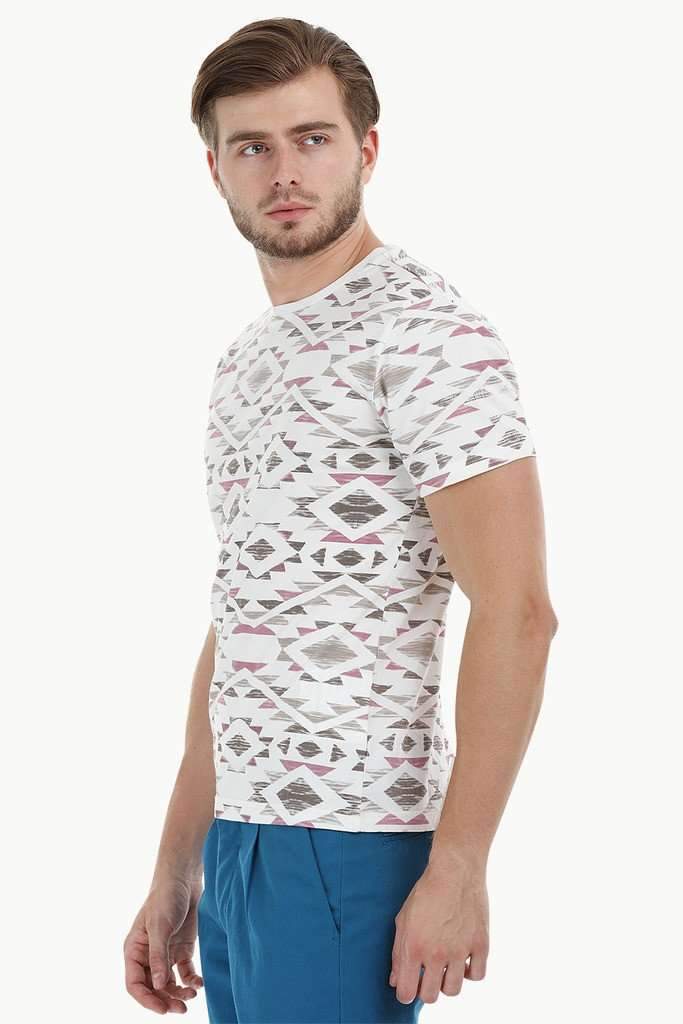 Aztec Print Round Neck T-Shirt