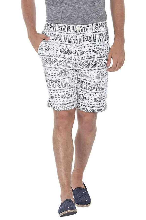 Aztec Printed Navy Cotton Shorts 