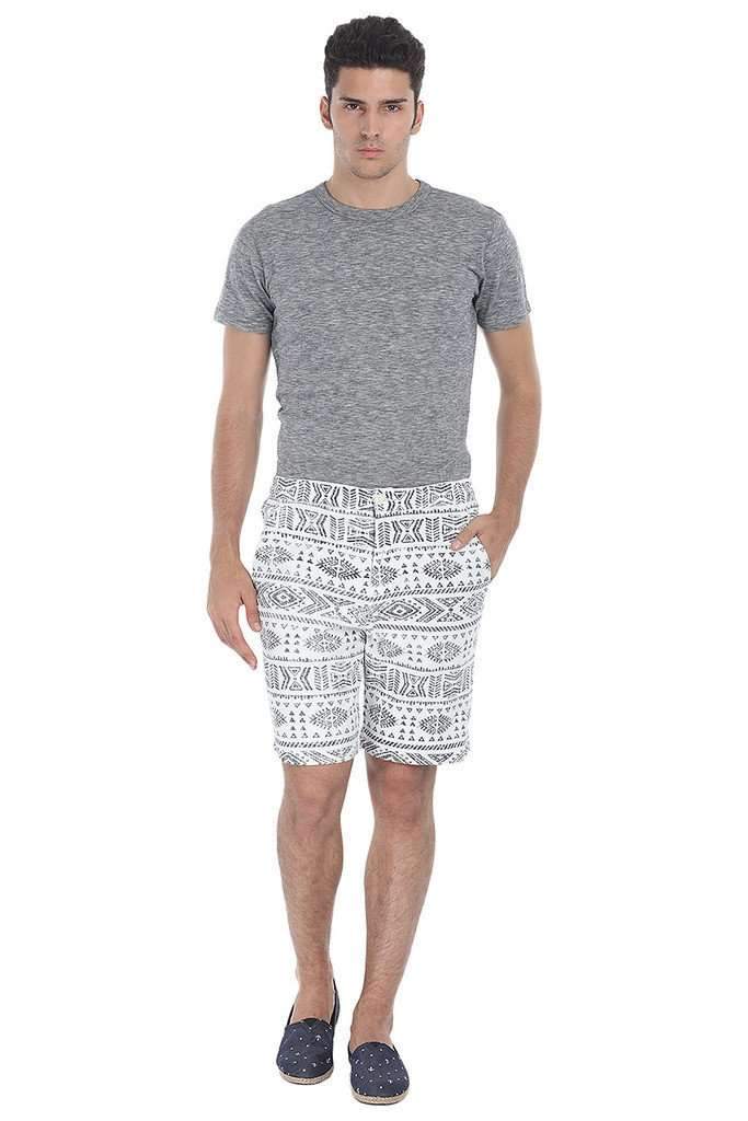 Aztec Printed Navy Cotton Shorts