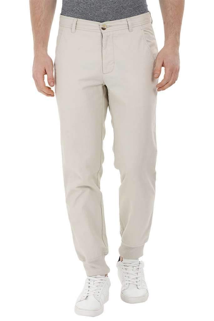 Beige Cuff Jogger Twill Pants