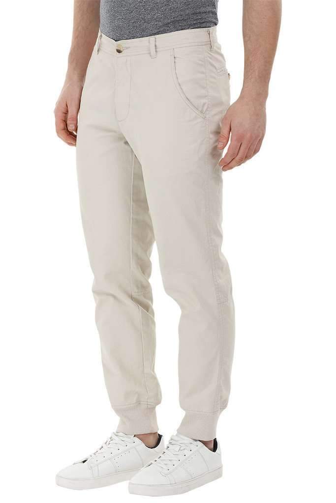 Beige Cuff Jogger Twill Pants