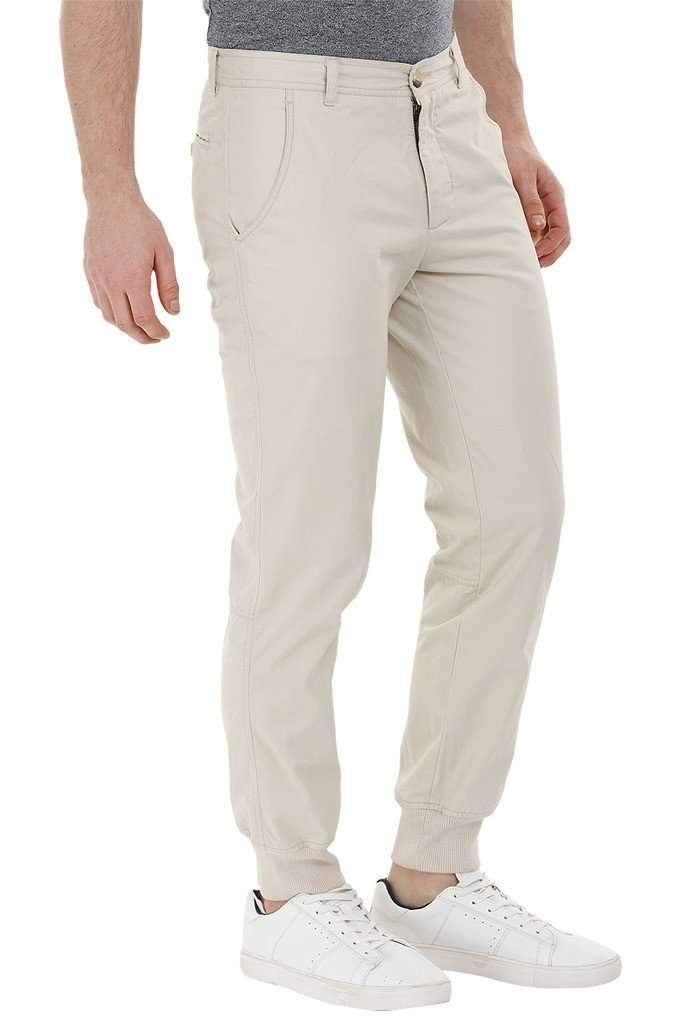 Beige Cuff Jogger Twill Pants