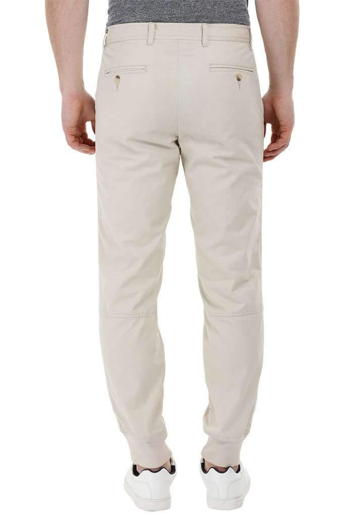 Beige Cuff Jogger Twill Pants