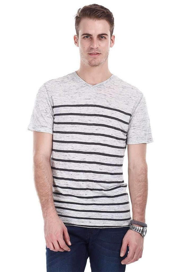 Black Grey V Neck Slub Tee