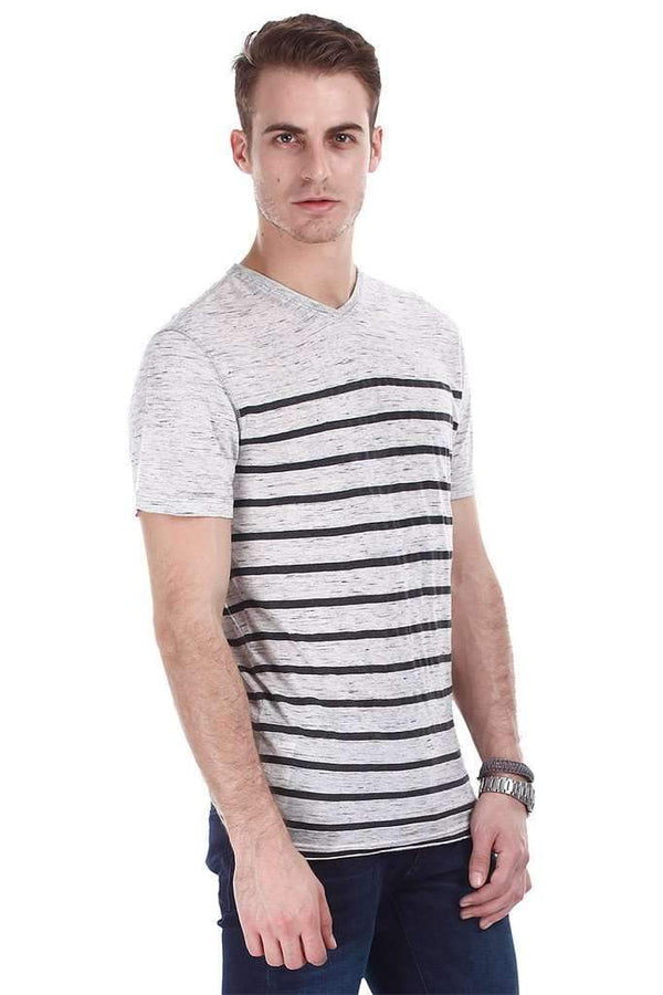 Black Grey V Neck Slub Tee