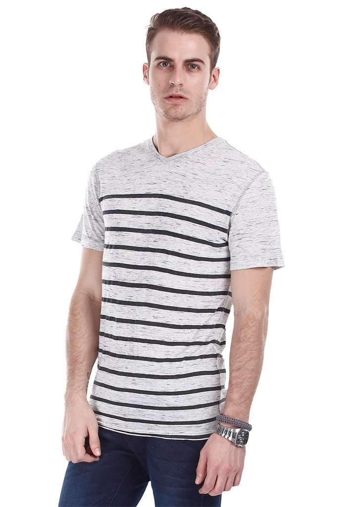 Black Grey V Neck Slub Tee