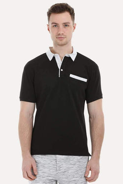 Black Printed Collar Polo T-Shirt