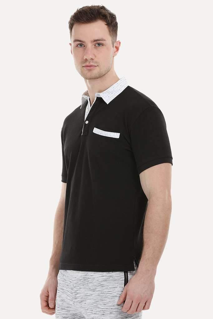 Black Printed Collar Polo T-Shirt