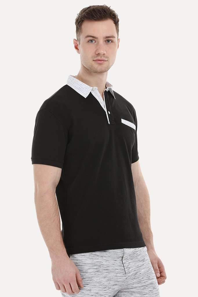 Black Printed Collar Polo T-Shirt