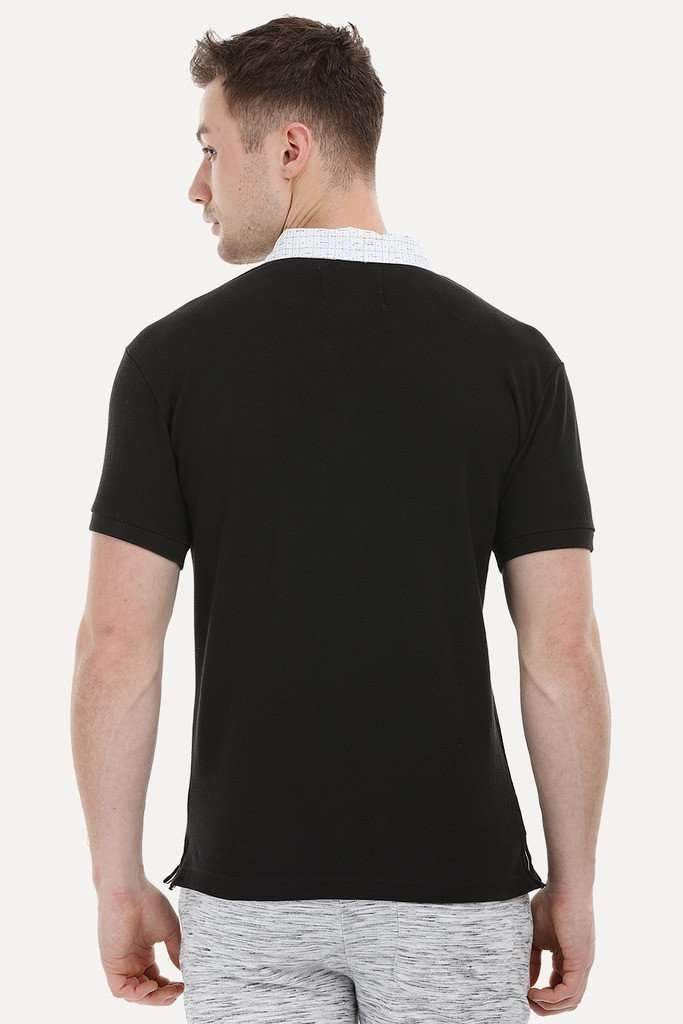 Black Printed Collar Polo T-Shirt