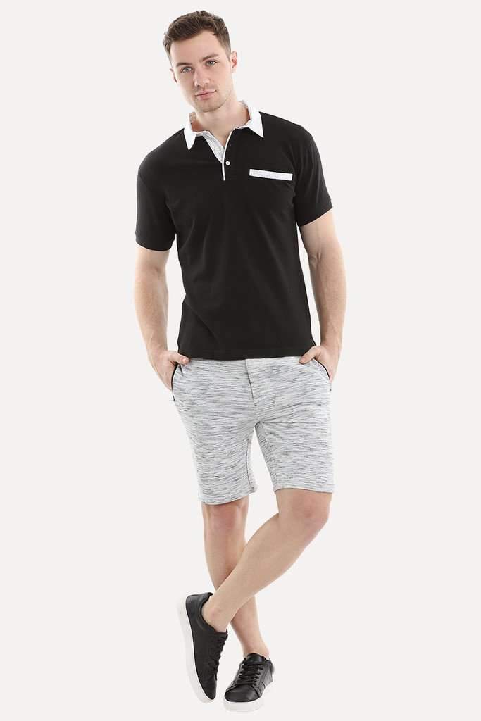 Black Printed Collar Polo T-Shirt