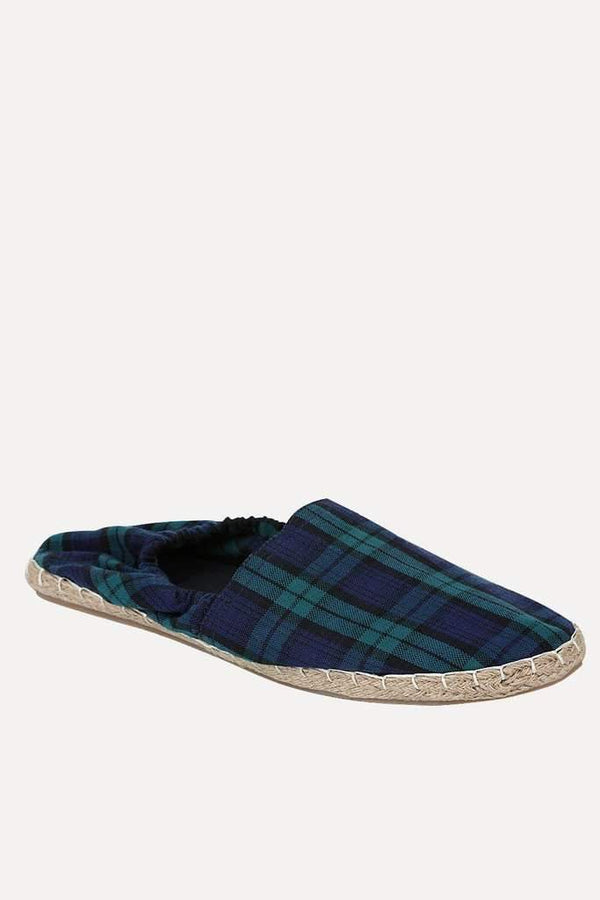 Blue Tartan Plaid Elastic Espadrilles