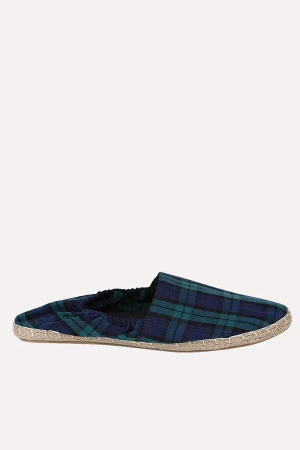 Blue Tartan Plaid Elastic Espadrilles