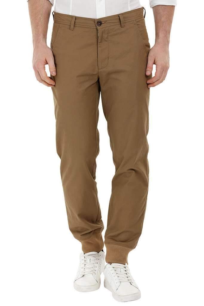 Brown Cuff Jogger Twill Pants