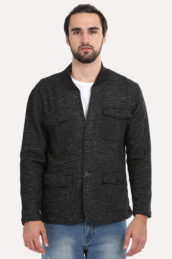 Buttoned Fleece Heather Black Jacket
