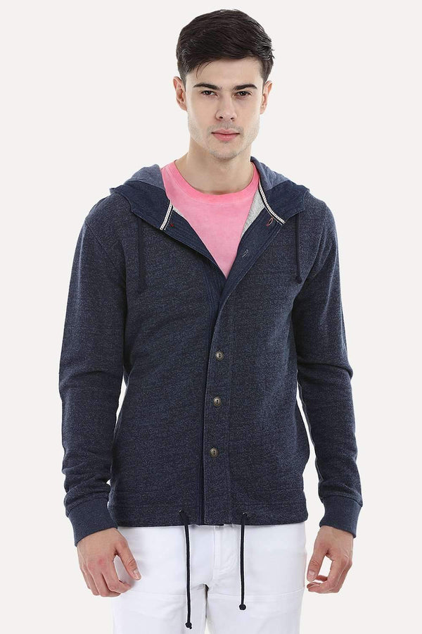 Buttoned Hooded Sweatshirt