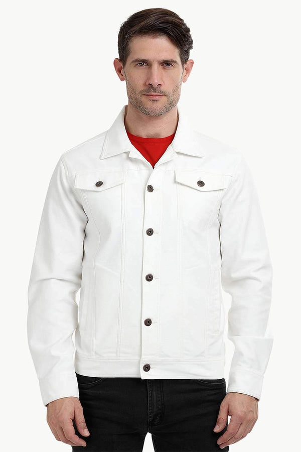 Buttoned White Denim Jacket