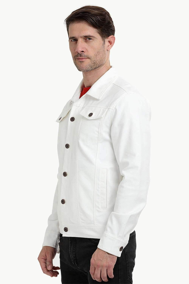Buttoned White Denim Jacket
