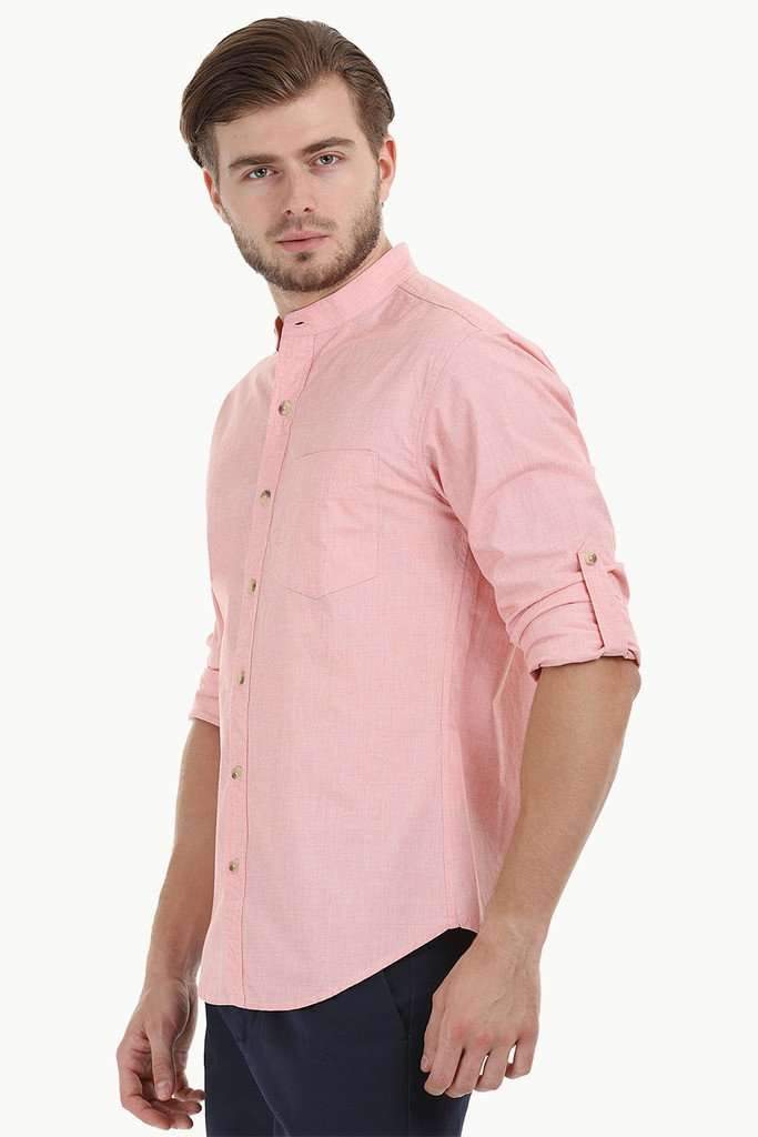 Chambray Shirt with Mandarin Collar