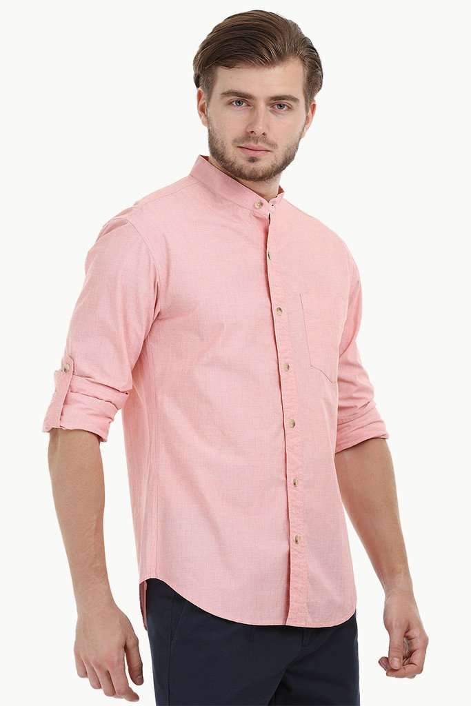Chambray Shirt with Mandarin Collar