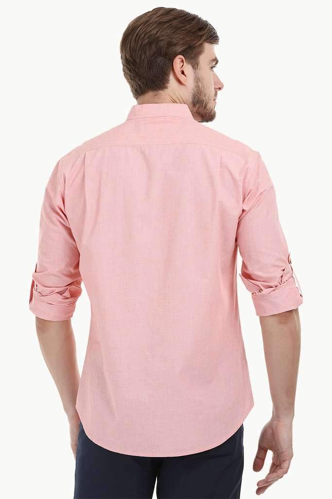 Chambray Shirt with Mandarin Collar