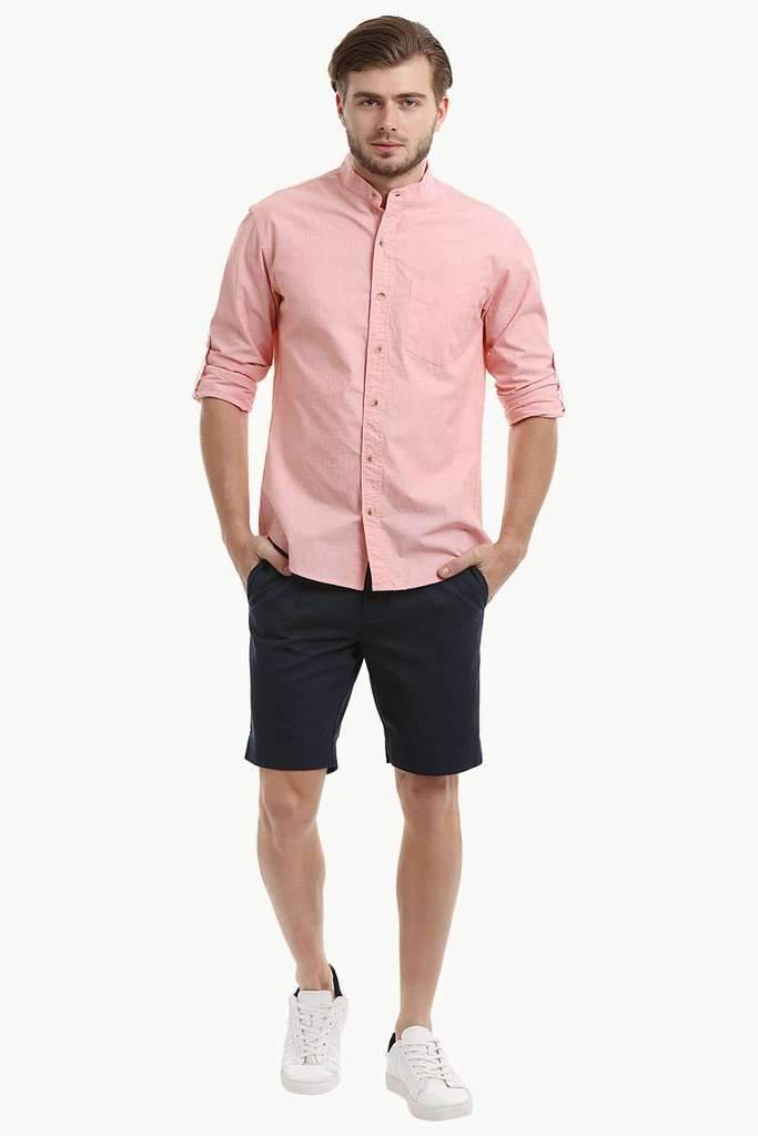Chambray Shirt with Mandarin Collar