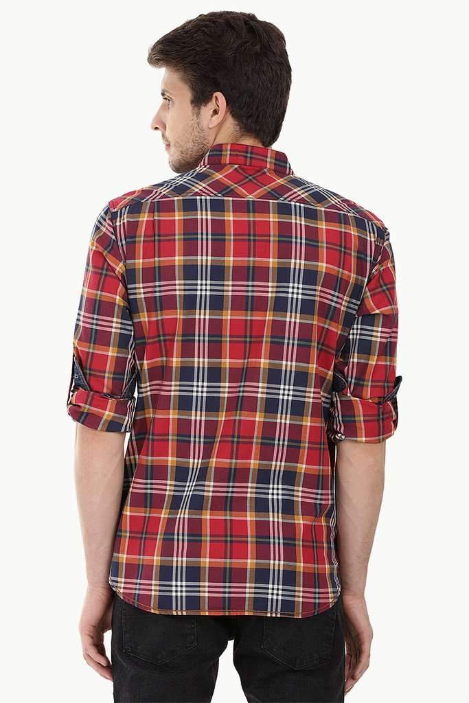 Chinese Collar Plaid Shirt With Zipper Detail