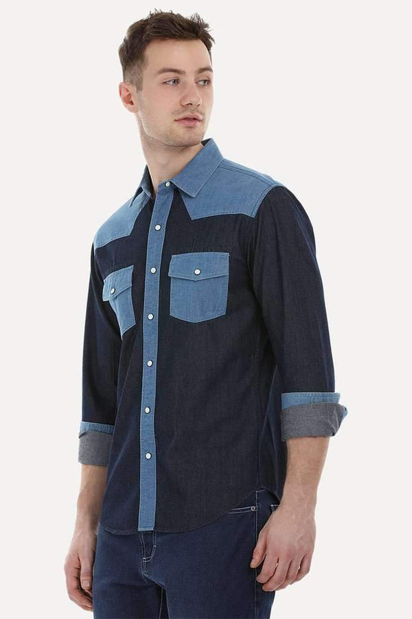 Color-Block Shirt with Snap Buttons
