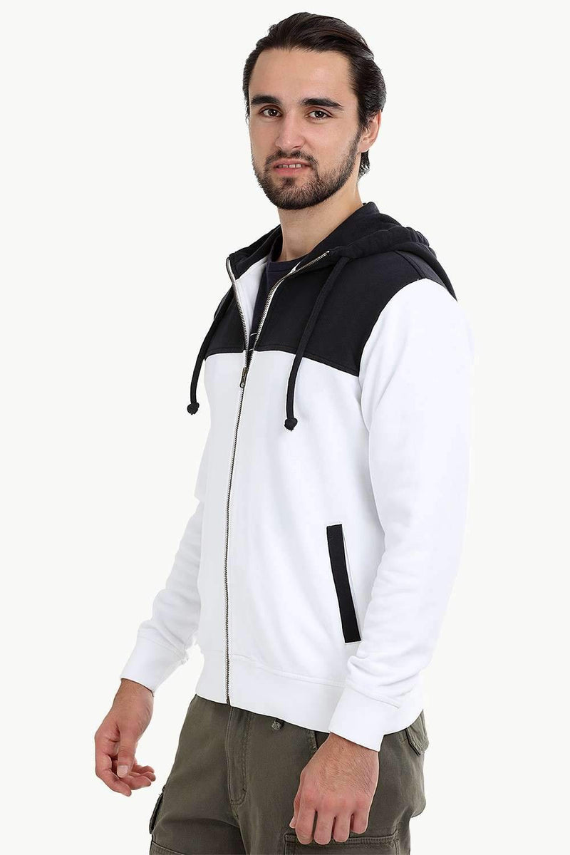 Colourblock Zipper White Hoodie