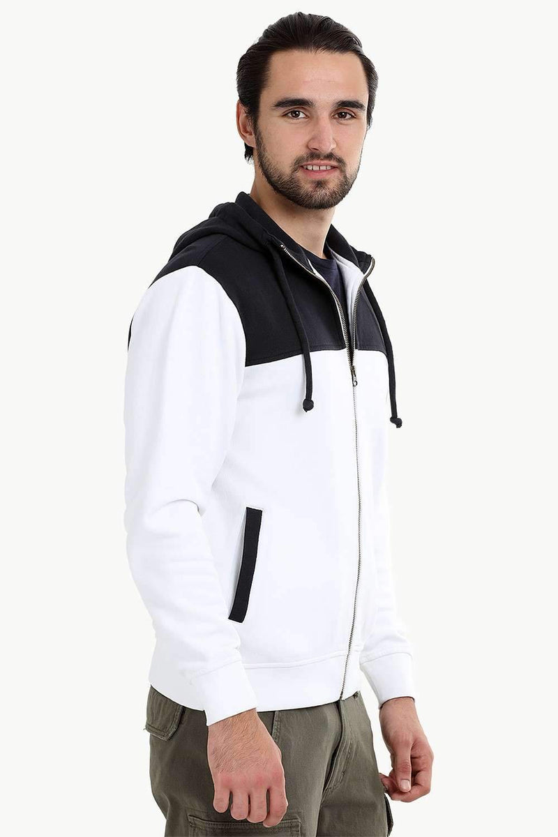 Colourblock Zipper White Hoodie