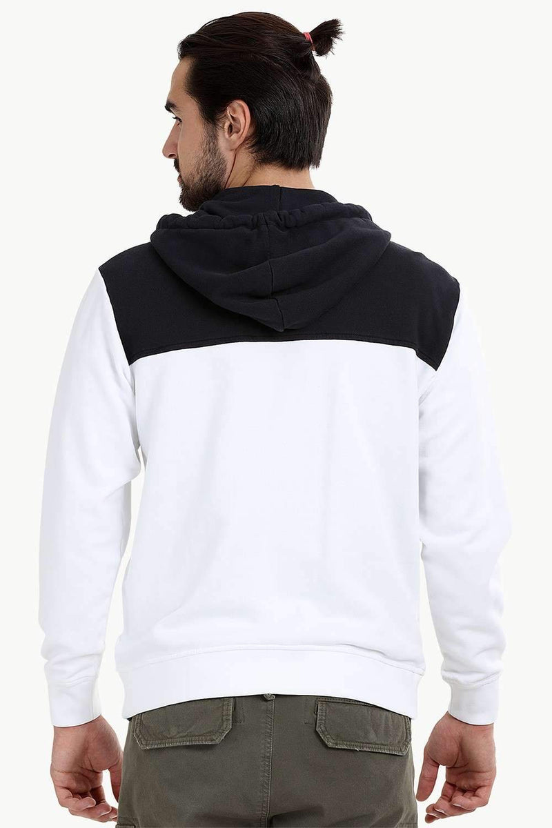 Colourblock Zipper White Hoodie