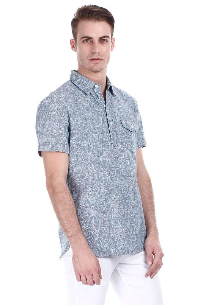 Concentric Circle Mid Wash Denim Pullover Shirt