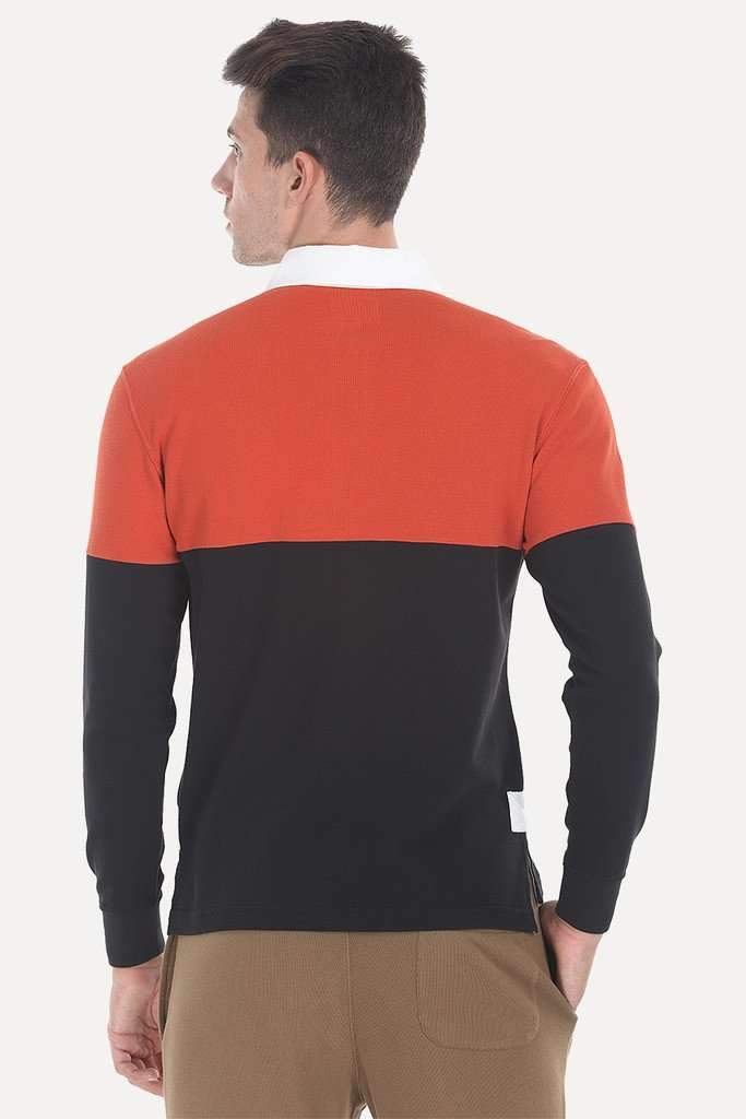 Contrast Color Block Cotton Pique Rugby