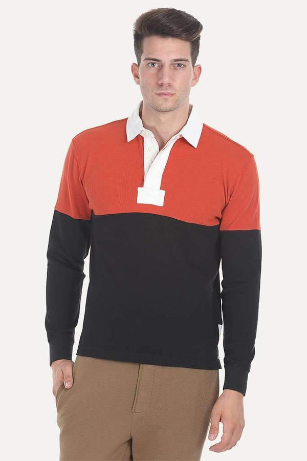 Contrast Color Block Cotton Pique Rugby