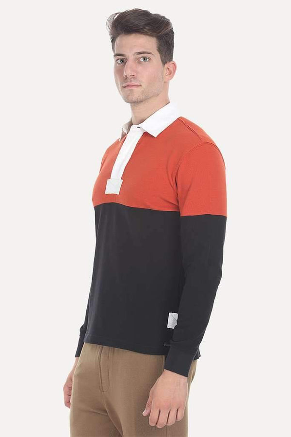 Contrast Color Block Cotton Pique Rugby