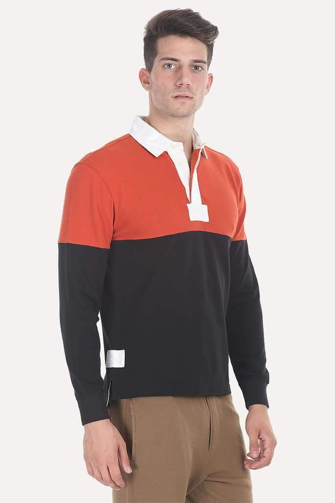 Contrast Color Block Cotton Pique Rugby