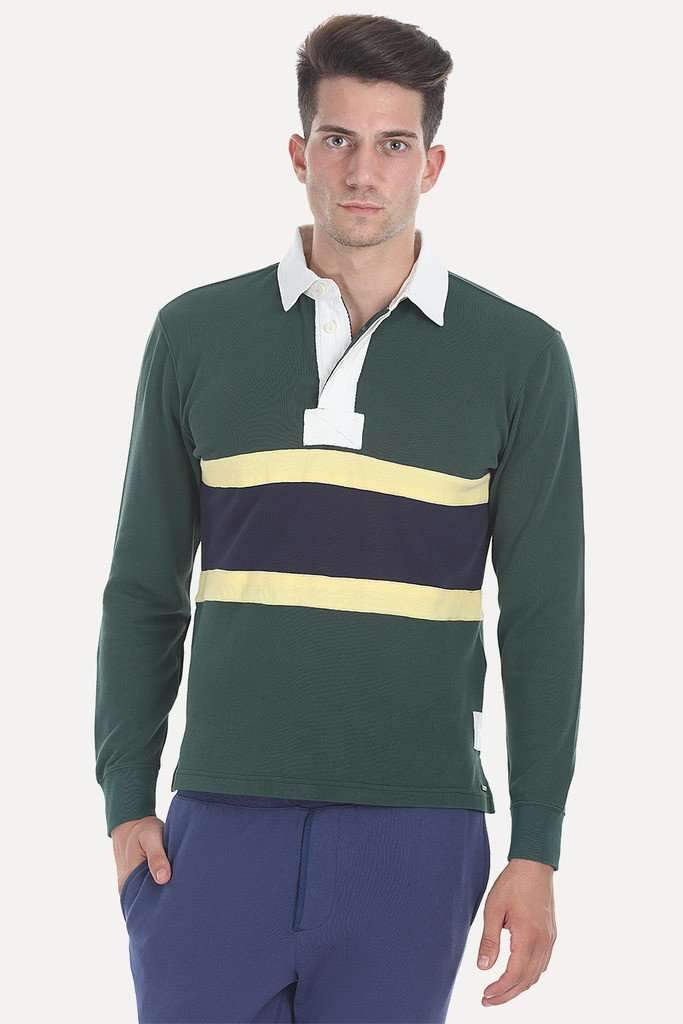 Contrast Color Block Cotton Pique Rugby