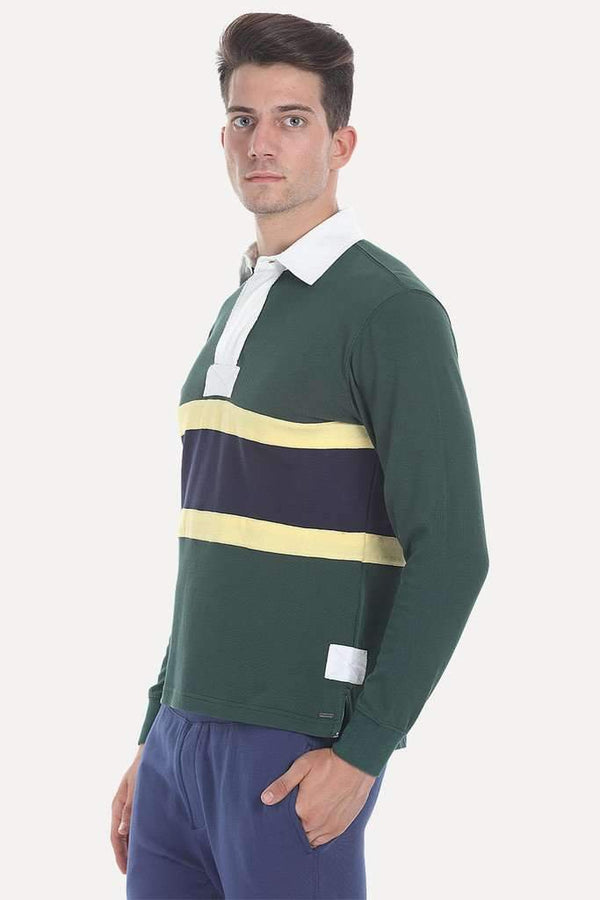 Contrast Color Block Cotton Pique Rugby